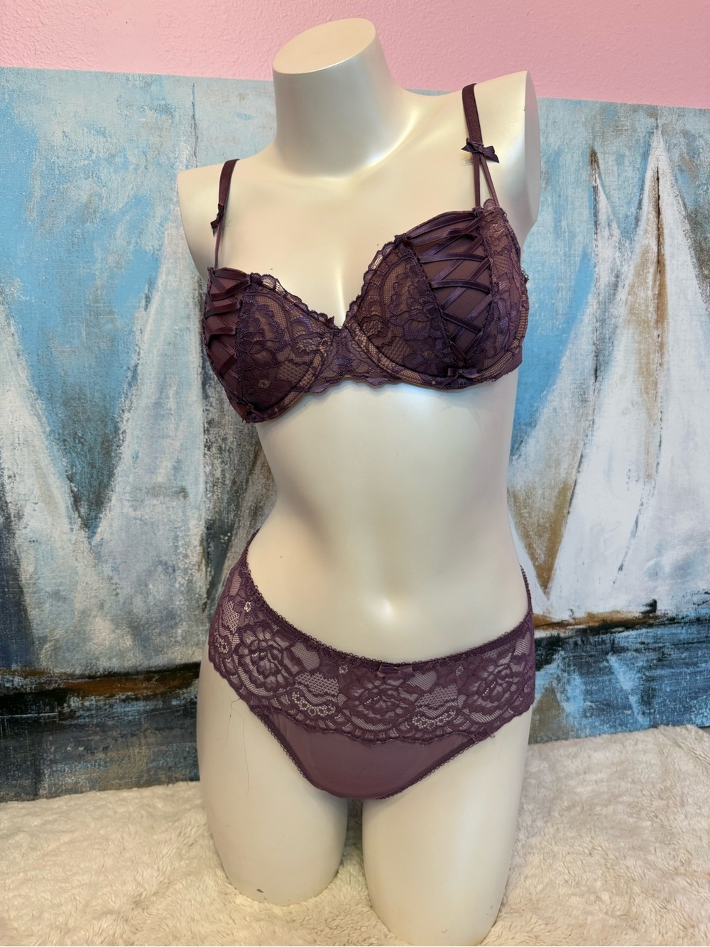 Adore Me Plum Lace Underwire Bra & Lace Bikini Set